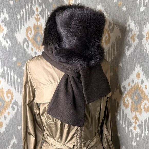 Ralph Lauren Espresso Brown Italian Shearling & Cashmere Blend Knit Scarf - Picture 4 of 16